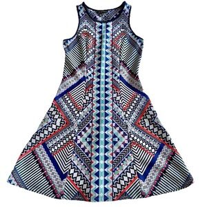 Aztec Geometric Sleeveless Scoop Neck A-line Dress-M-Western Tribal Cowgirl
